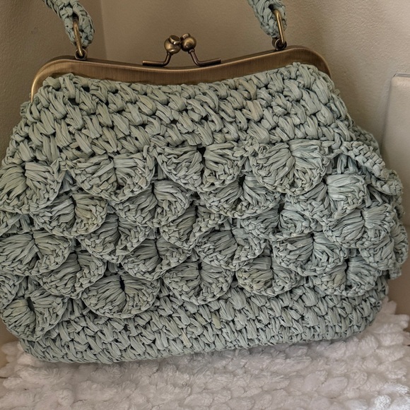 Patricia Nash Laureana Mint Green Woven Raffia Frame Bag - Picture 2 of 9